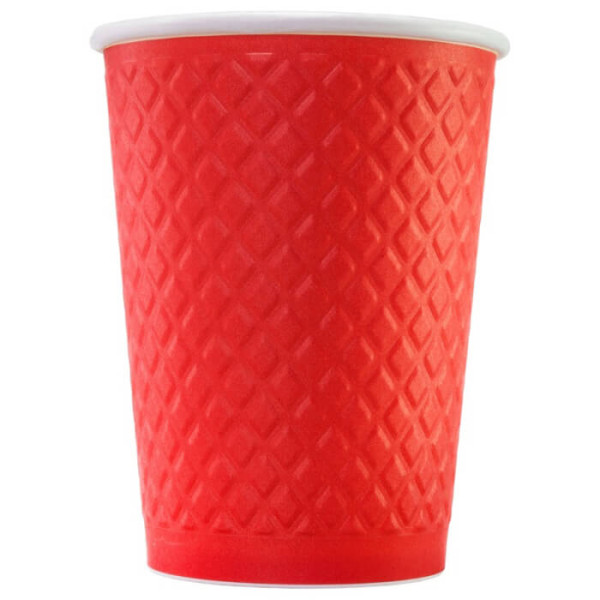 EM90-4300 Стакан бум двухслойный 300 мл. (Waffle Red, 25/туба, 400/кор.)