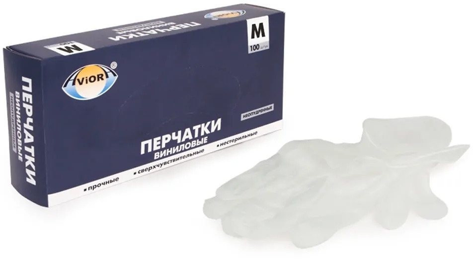 Перчатки винил неопудр. Авиора M /10х100, упак